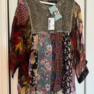 Boho style multi print sheer blouse